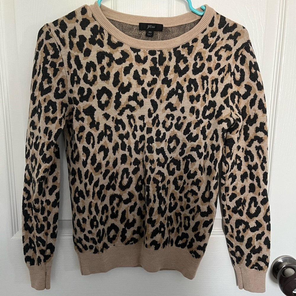 J.Crew 100% Merino Wool Animal Print Crewneck Sweater, Size XS